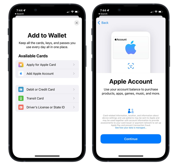 越西苹果手机维修分享iOS 15.5钱包App如何添加 Apple 账户 